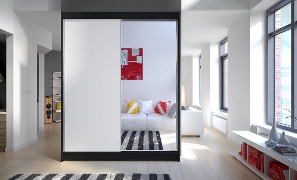 ADRK Šatní zrcadlová skříň posuvná JORDI B-W 150, bílá/černá
