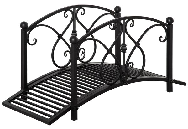 Zahradní most Outsunny z kovu s bočními zábradlím, starožitný styl, maximální nosnost 150 kg, rozměry 102 x 48 x 49 cm, černý | Aosom