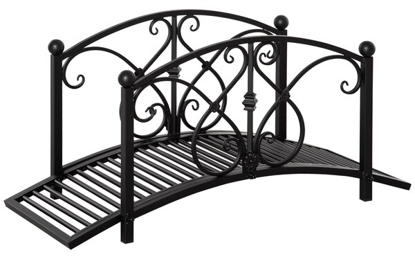 Zahradní most Outsunny z kovu s bočními zábradlím, starožitný styl, maximální nosnost 150 kg, rozměry 102 x 48 x 49 cm, černý | Aosom