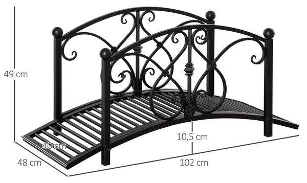Zahradní most Outsunny z kovu s bočními zábradlím, starožitný styl, maximální nosnost 150 kg, rozměry 102 x 48 x 49 cm, černý | Aosom