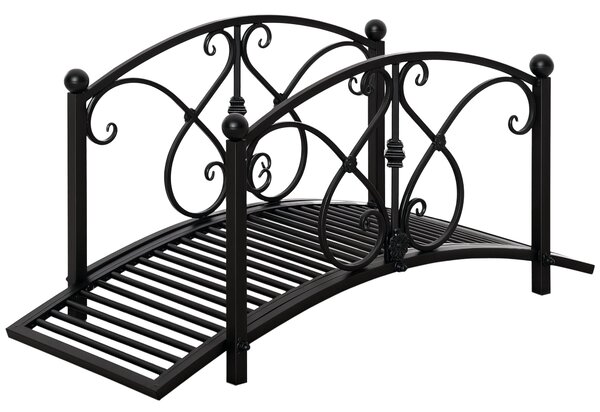 Zahradní most Outsunny z kovu s bočními zábradlím, starožitný styl, maximální nosnost 150 kg, rozměry 102 x 48 x 49 cm, černý | Aosom