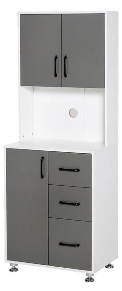 HOMCOM Kuchyňský bufet s více úložnými prostory 2 + 1 dvířka 3 zásuvky + Velký pracovní stůl Rozměry 60L x 40W x 160H cm Šedá Bílá | Aosom