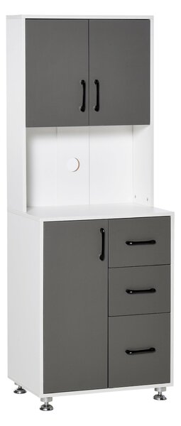 HOMCOM Kuchyňský bufet s více úložnými prostory 2 + 1 dvířka 3 zásuvky + Velký pracovní stůl Rozměry 60L x 40W x 160H cm Šedá Bílá | Aosom