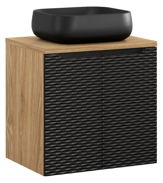 Comad Skříňka s deskovým umyvadlem set Luxor Black 60, 2x dvířka, černá/dub olejovaný