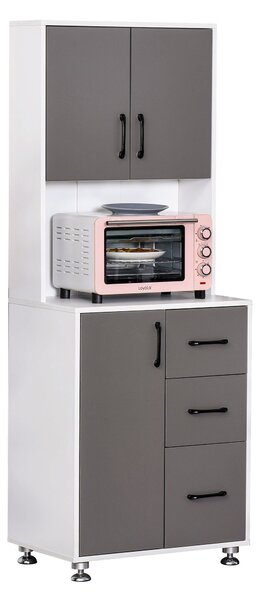 HOMCOM Kuchyňský bufet s více úložnými prostory 2 + 1 dvířka 3 zásuvky + Velký pracovní stůl Rozměry 60L x 40W x 160H cm Šedá Bílá | Aosom