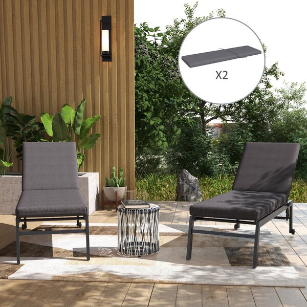 Outsunny Sada 2 polstrů na sluneční lehátko s upevňovacími pásy do zahrady - 190,5L x 58,4W x 7H cm šedá | Aosom