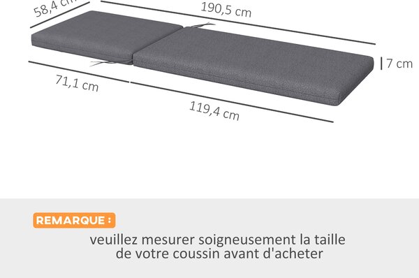 Outsunny Sada 2 polstrů na sluneční lehátko s upevňovacími pásy do zahrady - 190,5L x 58,4W x 7H cm šedá | Aosom