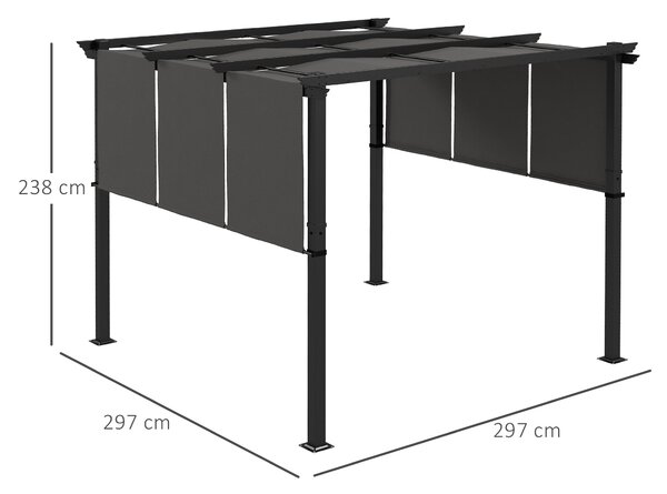 Outsunny Pergola se 3 posuvnými markýzami 3 x 3 m ocelová konstrukce s markýzou z polyesteru vysoké hustoty Tmavě šedá | Aosom