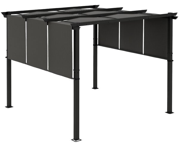 Outsunny Pergola se 3 posuvnými markýzami 3 x 3 m ocelová konstrukce s markýzou z polyesteru vysoké hustoty Tmavě šedá | Aosom