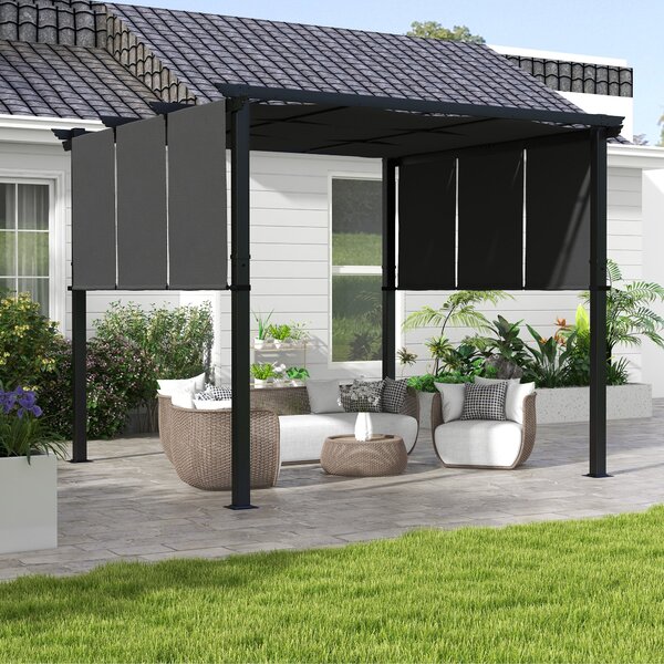 Outsunny Pergola se 3 posuvnými markýzami 3 x 3 m ocelová konstrukce s markýzou z polyesteru vysoké hustoty Tmavě šedá | Aosom