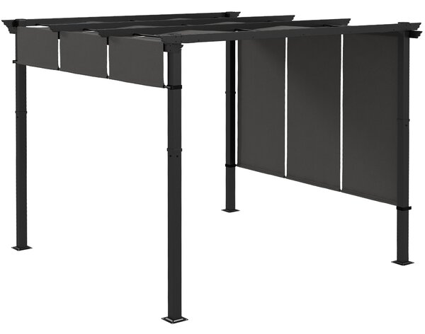 Outsunny Pergola se 3 posuvnými markýzami 3 x 3 m ocelová konstrukce s markýzou z polyesteru vysoké hustoty Tmavě šedá | Aosom