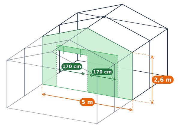 Dělicí PVC stěna se zipovými dveřmi pro párty stan Max+ šíře 5m, boční výška 2,6 m barva Bílá