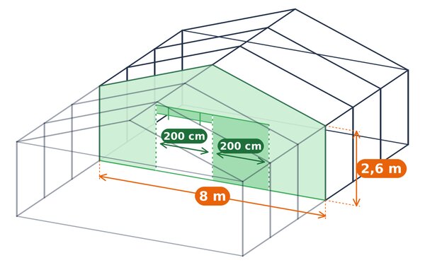Dělicí PVC stěna se zipovými dveřmi pro párty stan Max+ šíře 8m, boční výška 2,6 m barva Bílá