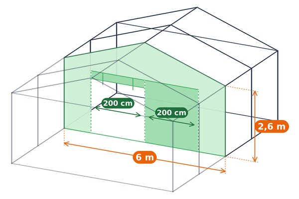 Dělicí PVC stěna se zipovými dveřmi pro párty stan Max+ šíře 6m, boční výška 2,6 m barva Bílá