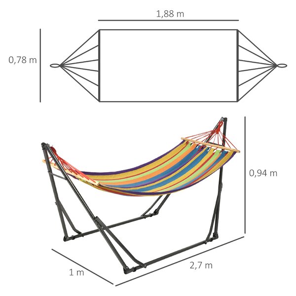 Skládací zahradní houpací síť s kovovým stojanem, epoxidový kovový stojan, 1 místo, max. zatížení 120 kg, rozměry 270L x 100W x 94H cm | Aosom