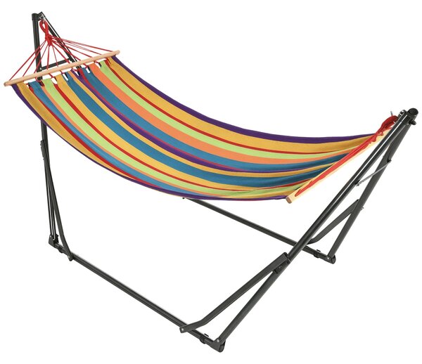 Skládací zahradní houpací síť s kovovým stojanem, epoxidový kovový stojan, 1 místo, max. zatížení 120 kg, rozměry 270L x 100W x 94H cm | Aosom
