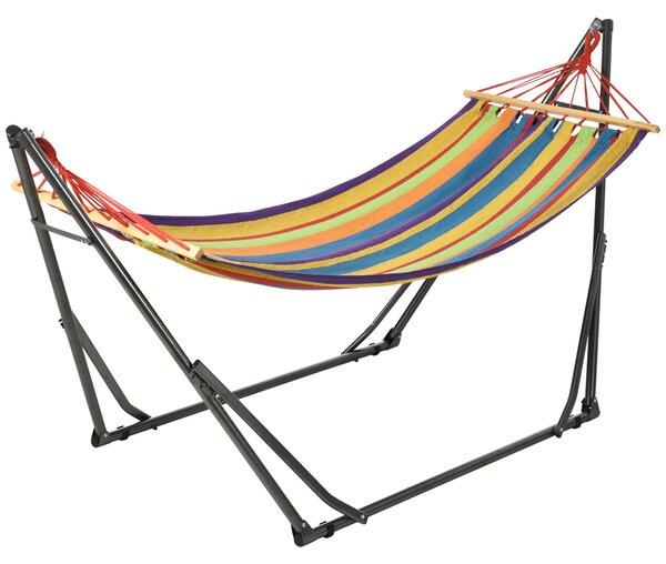 Skládací zahradní houpací síť s kovovým stojanem, epoxidový kovový stojan, 1 místo, max. zatížení 120 kg, rozměry 270L x 100W x 94H cm | Aosom