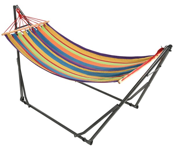 Skládací zahradní houpací síť s kovovým stojanem, epoxidový kovový stojan, 1 místo, max. zatížení 120 kg, rozměry 270L x 100W x 94H cm | Aosom
