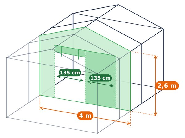 Dělicí PVC stěna se zipovými dveřmi pro párty stan Max+ šíře 4m, boční výška 2,6 m barva Bílá