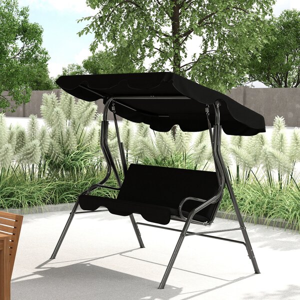 Outsunny 3-místná zahradní houpačka s voděodolnou střechou, nastavitelnými sedáky a opěradlem 1,7 x 1,1 x 1,53 m, ocel a polyester, černá | Aosom