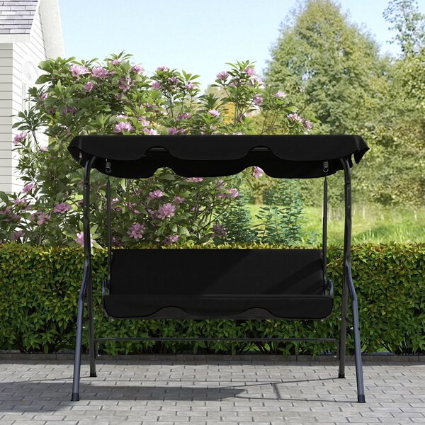 Outsunny 3-místná zahradní houpačka s voděodolnou střechou, nastavitelnými sedáky a opěradlem 1,7 x 1,1 x 1,53 m, ocel a polyester, černá | Aosom