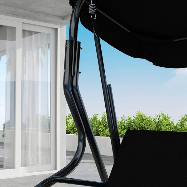 Outsunny 3-místná zahradní houpačka s voděodolnou střechou, nastavitelnými sedáky a opěradlem 1,7 x 1,1 x 1,53 m, ocel a polyester, černá | Aosom
