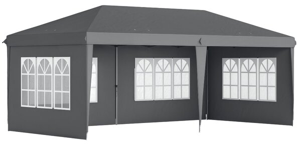 Outsunny Zahradní Kloubový Skládací Altán - Event Stan - 3 x 6 m - Marquee Stánek - 3 Odnímatelné Strany - Kolíky do Země + Taška na Přenášení Šedá |