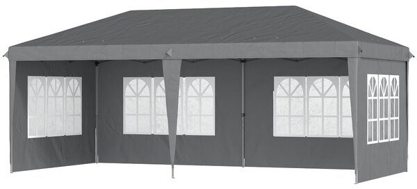 Outsunny Zahradní Kloubový Skládací Altán - Event Stan - 3 x 6 m - Marquee Stánek - 3 Odnímatelné Strany - Kolíky do Země + Taška na Přenášení Šedá |