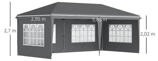 Outsunny Zahradní Kloubový Skládací Altán - Event Stan - 3 x 6 m - Marquee Stánek - 3 Odnímatelné Strany - Kolíky do Země + Taška na Přenášení Šedá |