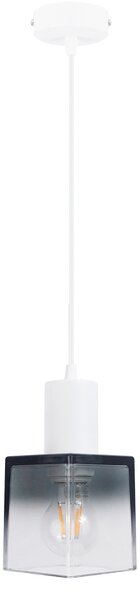 Light for home - Bílé závěsné svítidlo na jednu žárovku s hranatým skleněným stínidlem 1528 "Roberto", 1x60W, E27, Bílá