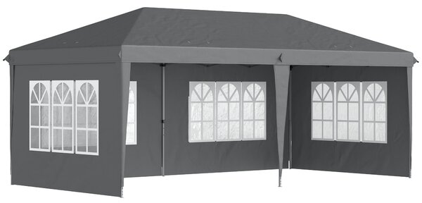 Outsunny Zahradní Kloubový Skládací Altán - Event Stan - 3 x 6 m - Marquee Stánek - 3 Odnímatelné Strany - Kolíky do Země + Taška na Přenášení Šedá |