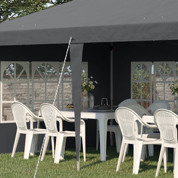 Outsunny Zahradní Kloubový Skládací Altán - Event Stan - 3 x 6 m - Marquee Stánek - 3 Odnímatelné Strany - Kolíky do Země + Taška na Přenášení Šedá |