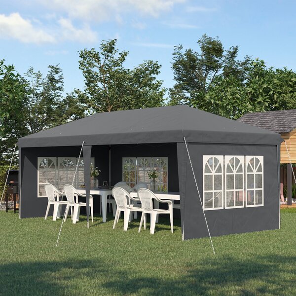 Outsunny Zahradní Kloubový Skládací Altán - Event Stan - 3 x 6 m - Marquee Stánek - 3 Odnímatelné Strany - Kolíky do Země + Taška na Přenášení Šedá |