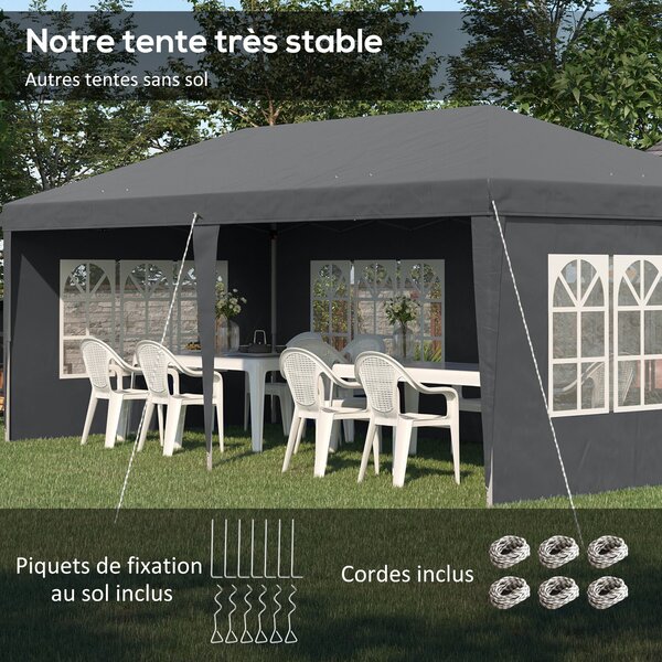 Outsunny Zahradní Kloubový Skládací Altán - Event Stan - 3 x 6 m - Marquee Stánek - 3 Odnímatelné Strany - Kolíky do Země + Taška na Přenášení Šedá |