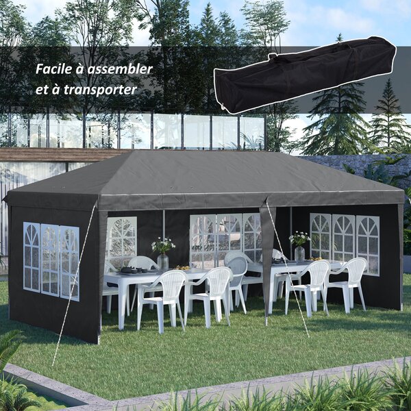 Outsunny Zahradní Kloubový Skládací Altán - Event Stan - 3 x 6 m - Marquee Stánek - 3 Odnímatelné Strany - Kolíky do Země + Taška na Přenášení Šedá |