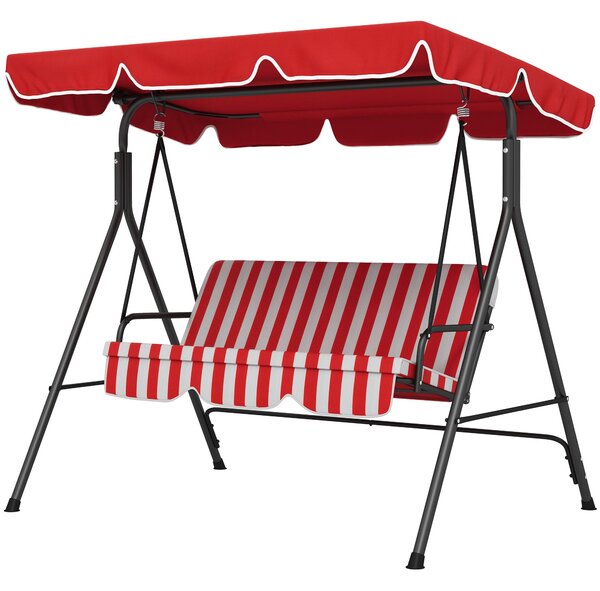 Zahradní houpačka Outsunny pro 3 osoby s nastavitelnou střechou, polštáři a opěradlem 1,72D x 1,1Š x 1,53V m Černá ocel Červený polyester | Aosom