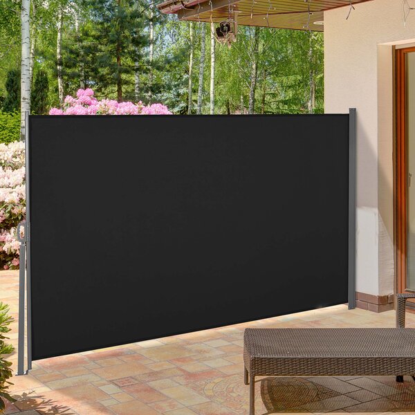 Zatahovací boční markýza Outsunny dim. 3L x 1.6H m, kovová, waterproof, UV-odolná, vysokohustotní 180 g/m², černá | Aosom
