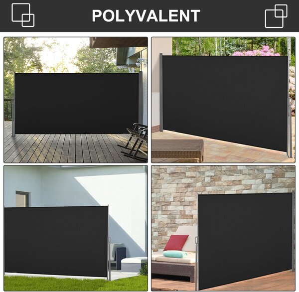Zatahovací boční markýza Outsunny dim. 3L x 1.6H m, kovová, waterproof, UV-odolná, vysokohustotní 180 g/m², černá | Aosom