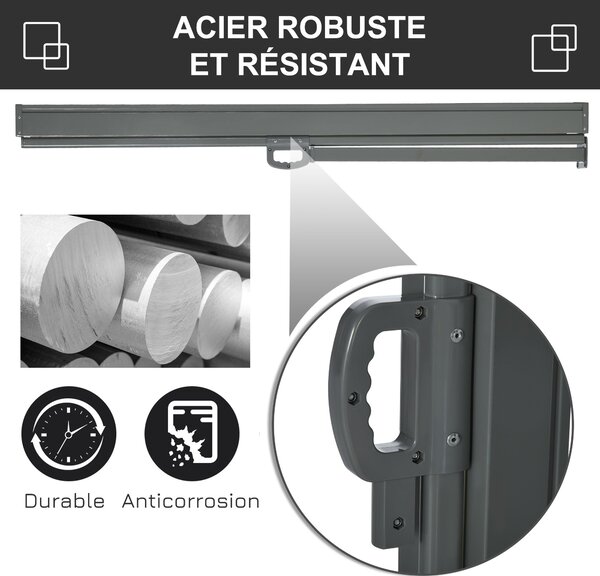 Zatahovací boční markýza Outsunny dim. 3L x 1.6H m, kovová, waterproof, UV-odolná, vysokohustotní 180 g/m², černá | Aosom
