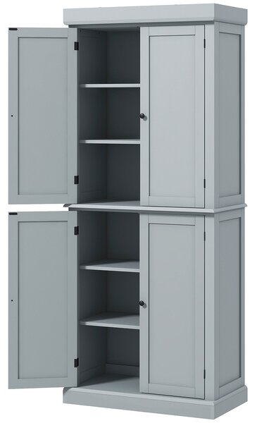 HOMCOM Kuchyňský Skříňový Buffet Skladovací Skříň Moderní Styl s Nastavitelnými Policemi pro Jídelnu a Obývací Pokoj, 76 x 40,5 x 184 cm, Šedá | Aosom