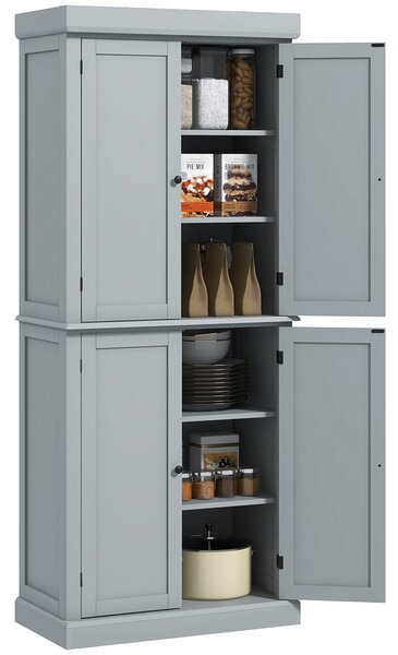 HOMCOM Kuchyňský Skříňový Buffet Skladovací Skříň Moderní Styl s Nastavitelnými Policemi pro Jídelnu a Obývací Pokoj, 76 x 40,5 x 184 cm, Šedá | Aosom