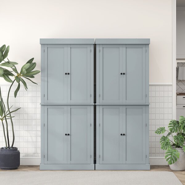 HOMCOM Kuchyňský Skříňový Buffet Skladovací Skříň Moderní Styl s Nastavitelnými Policemi pro Jídelnu a Obývací Pokoj, 76 x 40,5 x 184 cm, Šedá | Aosom