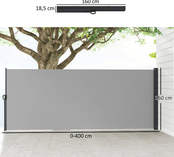 Sklopný boční slunečník Outsunny - větrná clona 4L x 1,60H m, hliník, polyester, UV-odolný, hustota 180 g/m², světlá šedá | Aosom