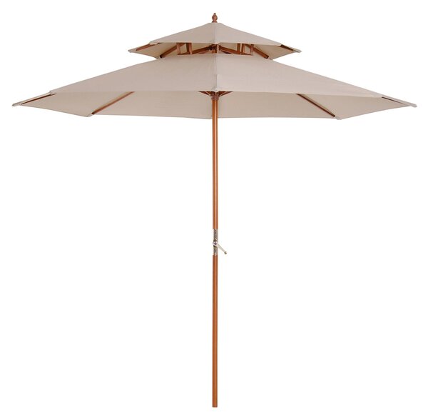 Outsunny Rovný Dřevěný Zahradní Slunečník Kulatý Slunečník Polyester 180 g/m² 2 Střechy dia. 2.7 x 2.6H m béžový | Aosom