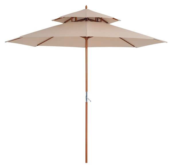 Outsunny Rovný Dřevěný Zahradní Slunečník Kulatý Slunečník Polyester 180 g/m² 2 Střechy dia. 2.7 x 2.6H m béžový | Aosom