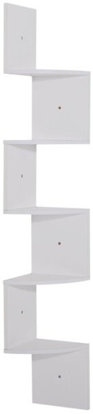 HOMCOM Rohová polička ve tvaru zig-zag, 20L x 20W x 126H cm, 5 úrovní, Bílá dřevěná | Aosom