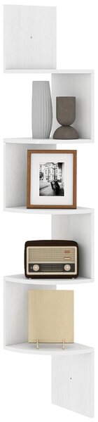 HOMCOM Rohová polička ve tvaru zig-zag, 20L x 20W x 126H cm, 5 úrovní, Bílá dřevěná | Aosom