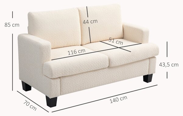HOMCOM 2-místná pohovka moderního stylu 140 cm s odnímatelnými zádovými polštáři a opěrkami na ruce, mini pohovka do ložnice, bytu, pro malé prostory
