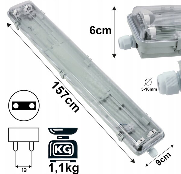 LED hermetické svítidlo T8 - 2x150 cm - IP65 BERGE