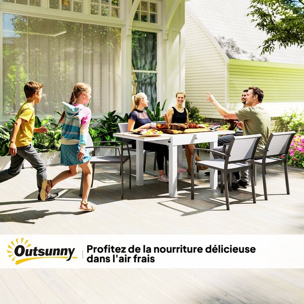 Outsunny Rozkládací Hliníkový Zahradní Stůl 80/160 cm, Obdélníkový Stol pro 6 Osob, Odolný proti Korozi a Voděodolný, pro Terasu a Zahradu, Světlá Šed
